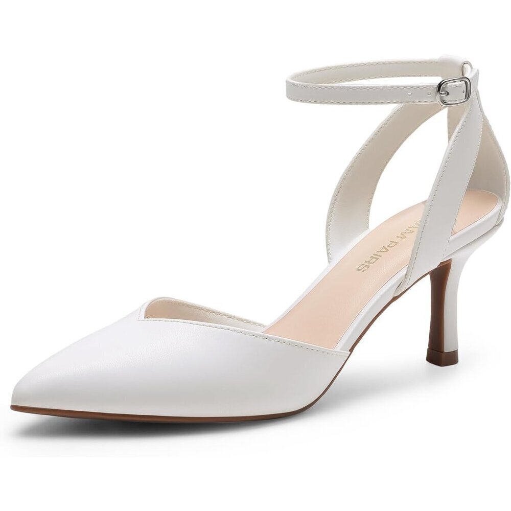 🆕Women's Kitten Heel Pumps Pointed Toe Comfortable D'Orsay Dress Shoes White-PU